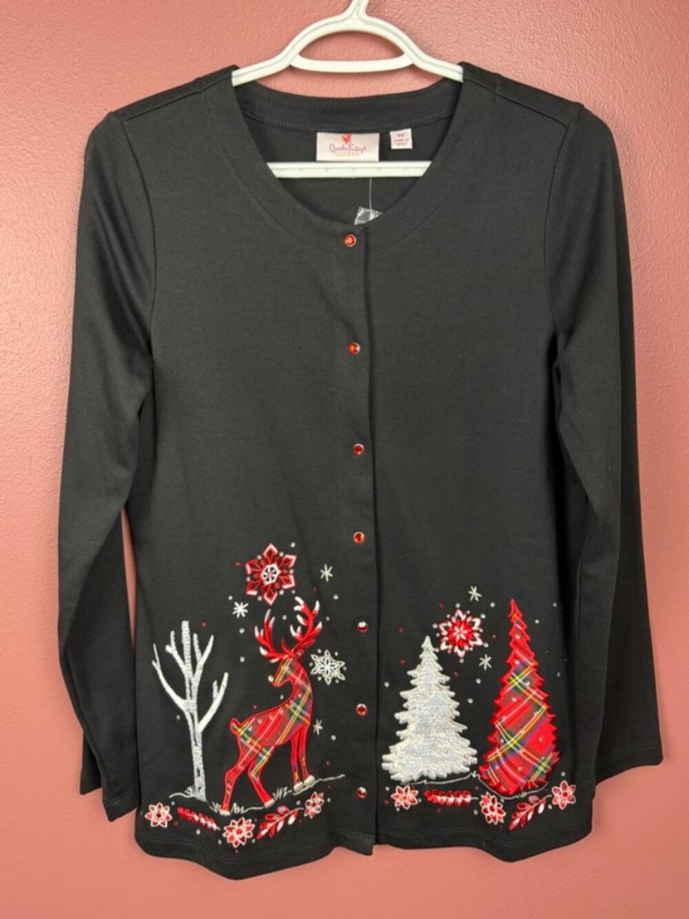 NWT Quacker Factory Christmas Cardigan Snap Button Reindeer Size XS